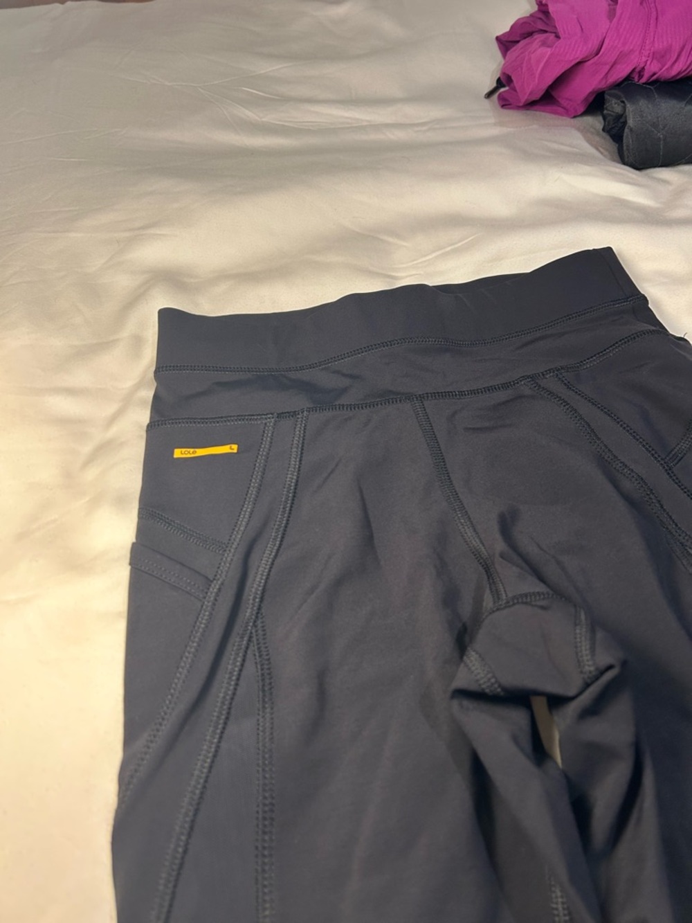 Lole  Dark Gray Active Leggings with Yellow Logo Tab